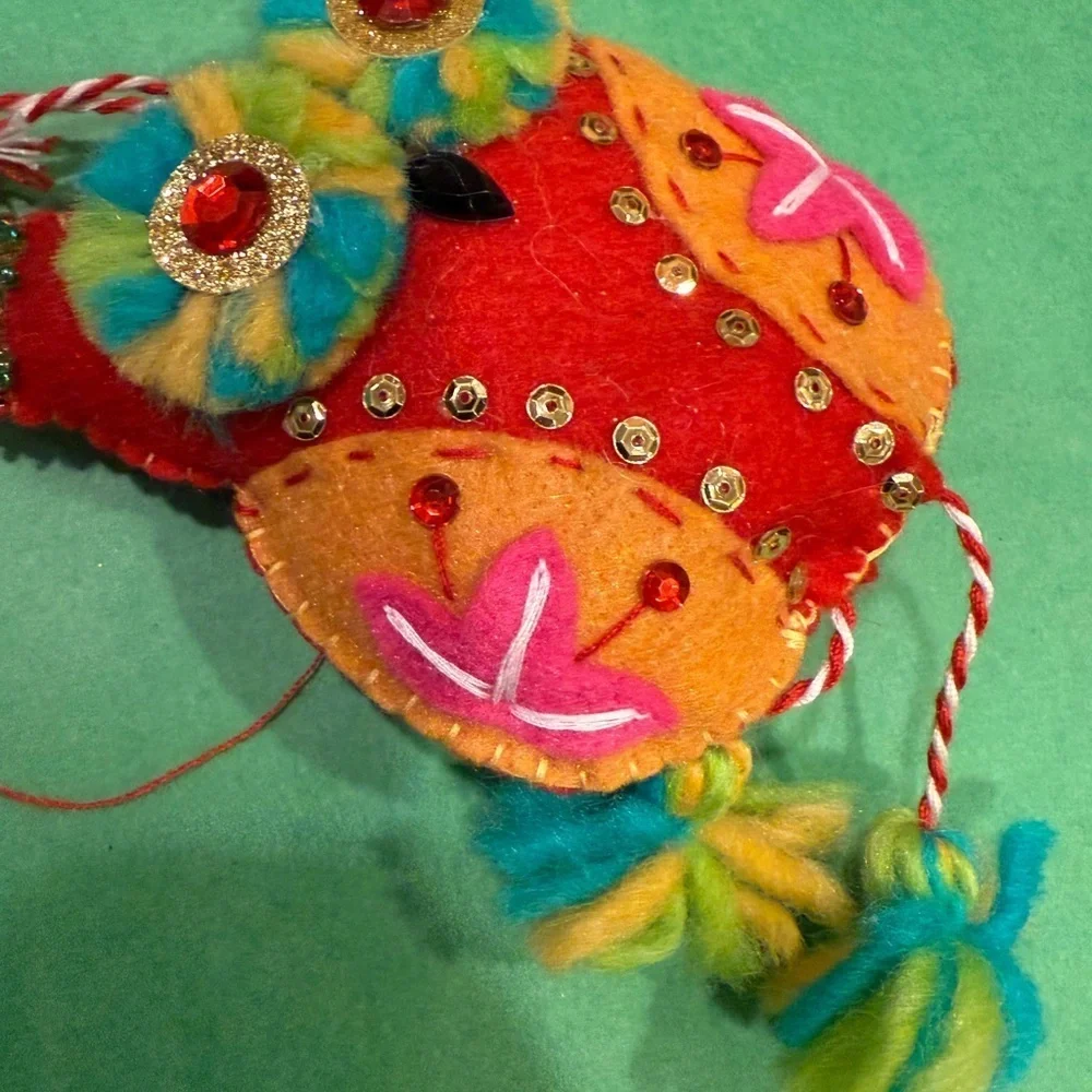 Pier 1 - Holiday Colorful Beaded 6.5 Owl Ornaments Christmas Tree Ornaments